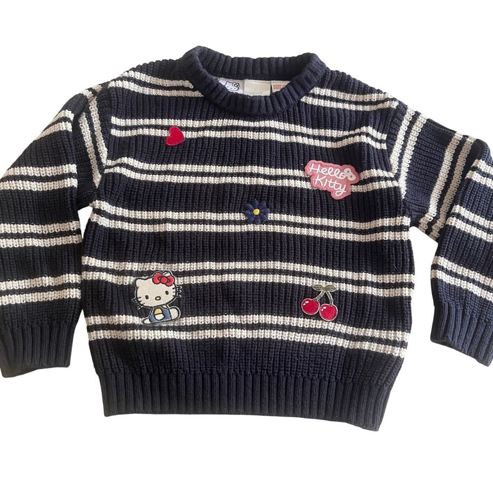 Zara Hello Kitty Sanrio Navy Ecru Striped Knit Sweater Patches Size 5 Kawaii Y2K
